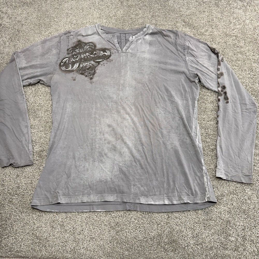 Affliction Slit‎ Neck Long Sleeve tee t-shirt Gray Size 2XL - Picture 4 of 9